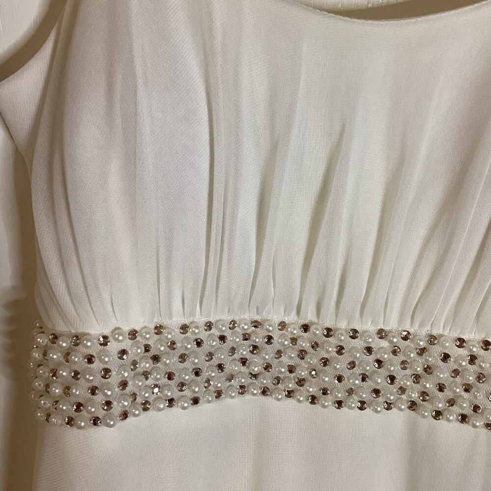 Neon by Bulux USA Women's Cream Dress Fully Lined Empire Waist High / Low - Picture 4 of 9